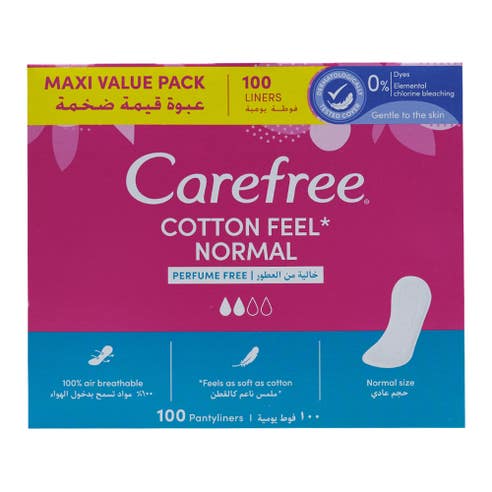 Carefree Cotton Feel Normal Perfume Free Panty Liners 100s 