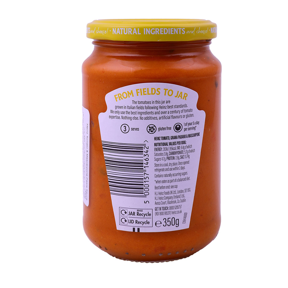 Heinz Tomato Grana Padano & Mascarpone Pasta Sauce 350g back image