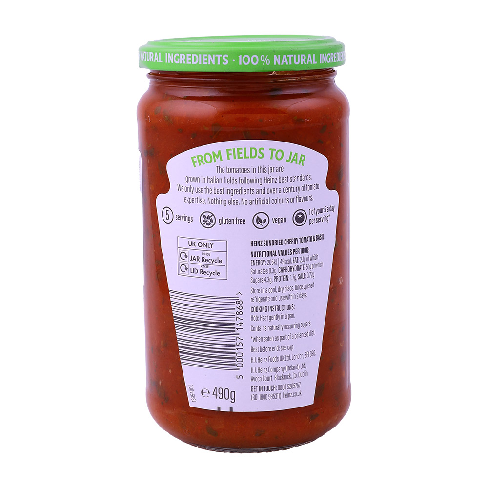 Heinz Sun Dried Cherry Tomato & Basil Pasta Sauce 490g back image