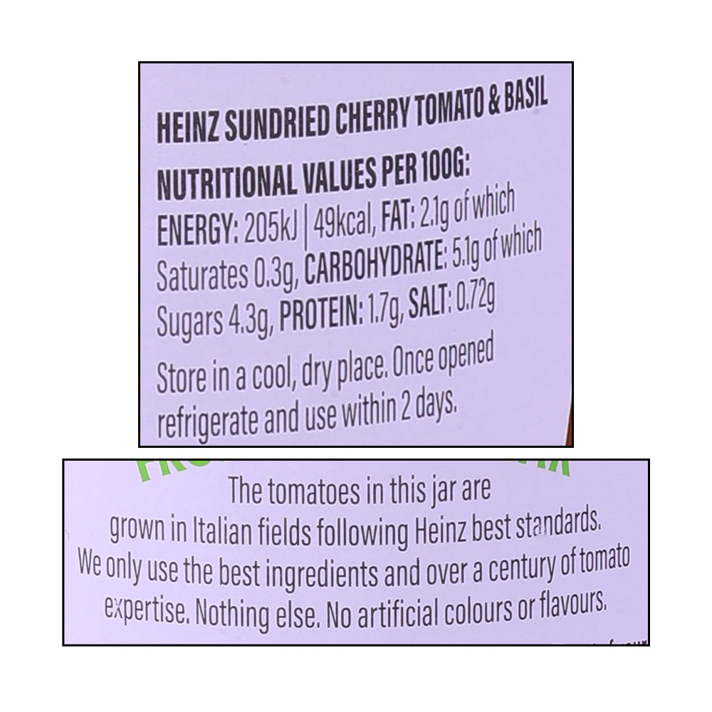 Heinz Sun Dried Cherry Tomato & Basil Pasta Sauce 490g right side image