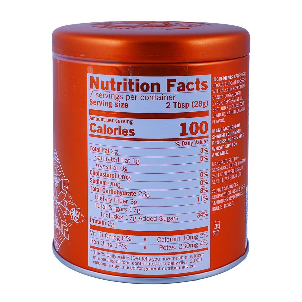 Starbucks Peppermint Hot Cocoa Mix Tin 198g back image