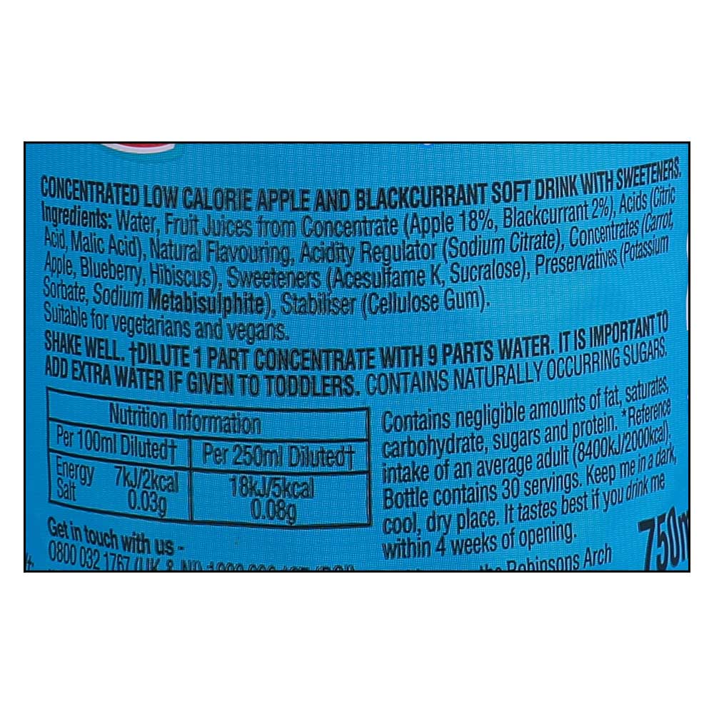 Robinsons Apple & Blackcurrant Drink 750ml right side image