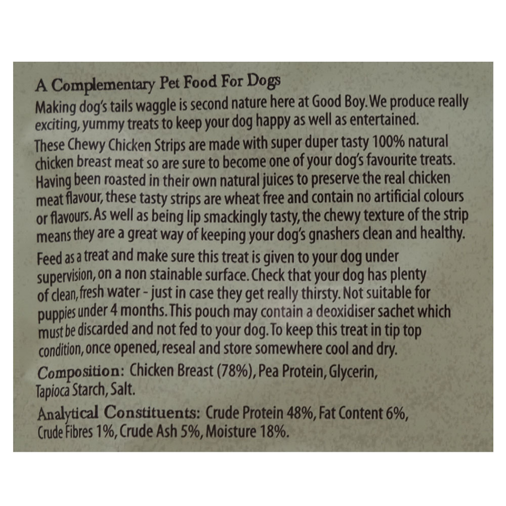 Wagtastic Chewy Chicken Strips 80g back image