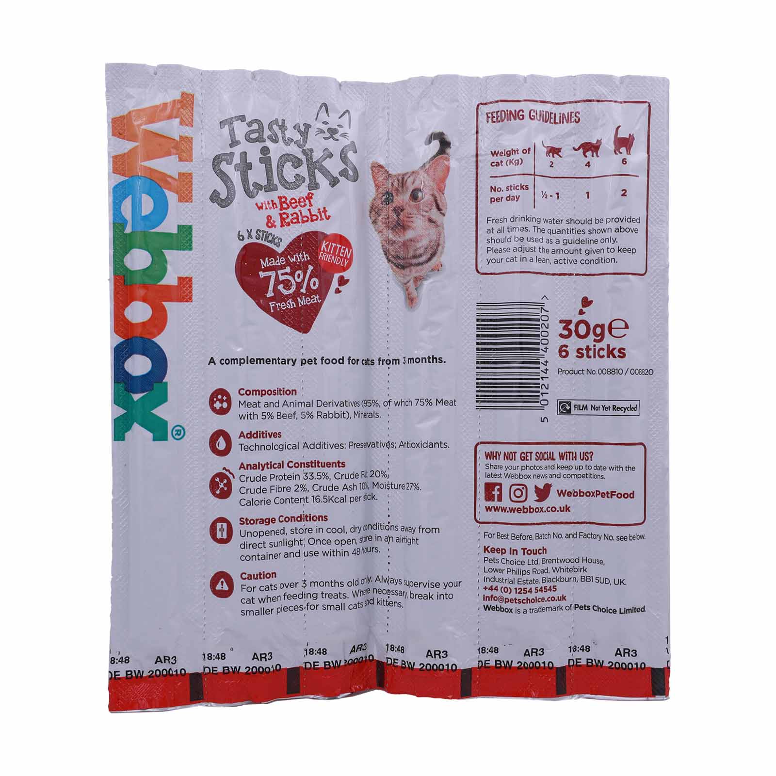 Webbox Tasty Sticks Beef & Rabbit Cat Sticks 30g back image