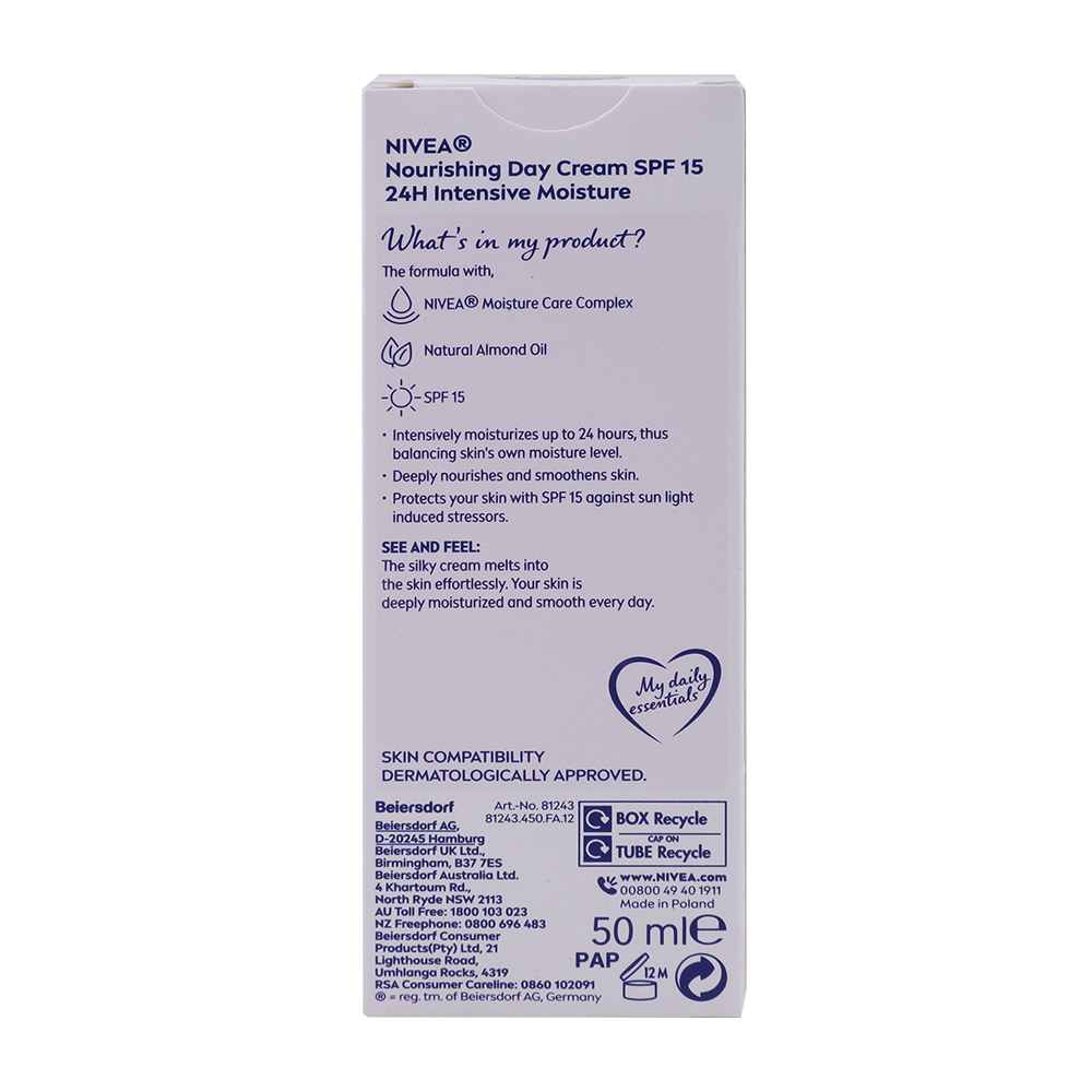 Nivea Dry & Sensitive Skin Nourishing Day Cream 50ml back image