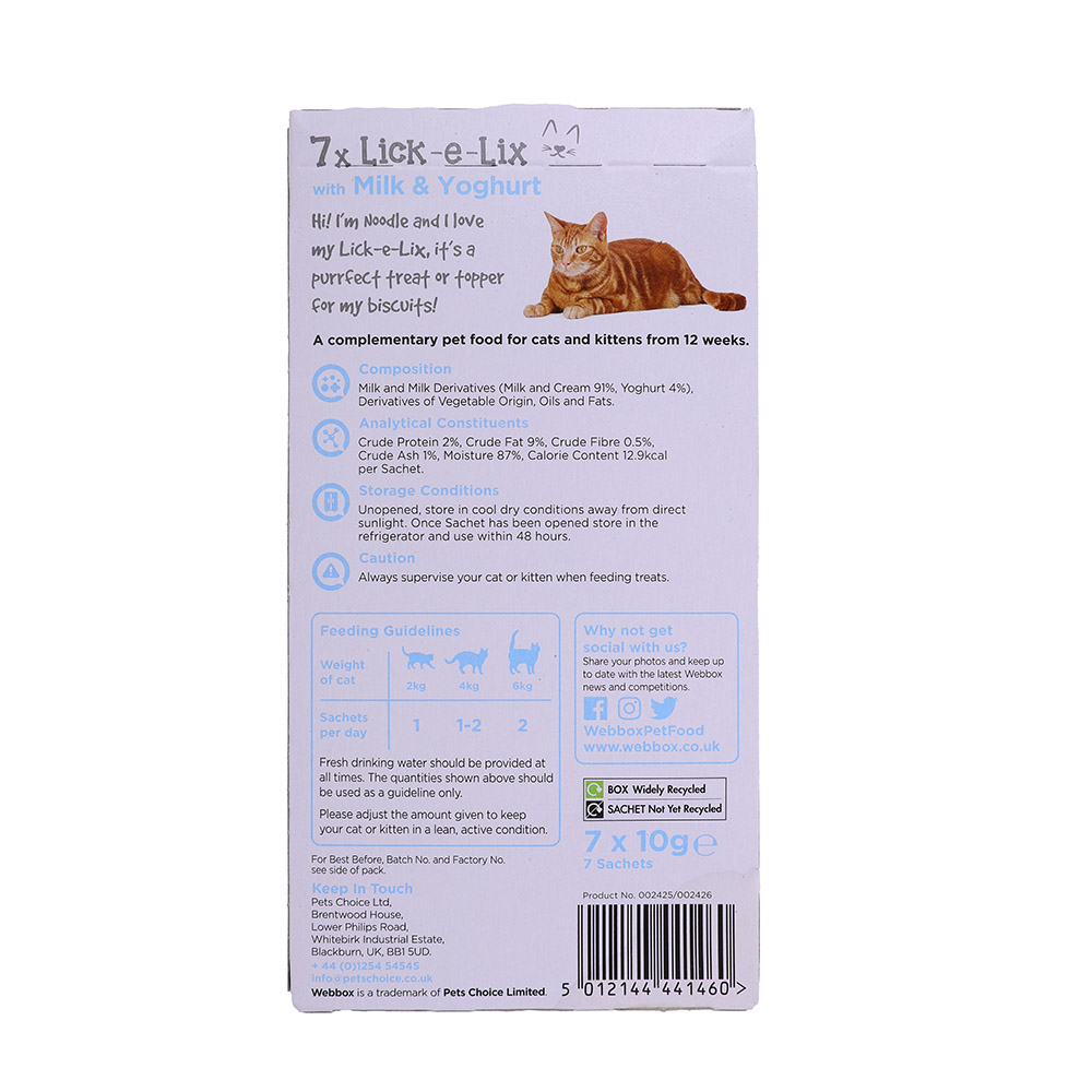Webbox Lick-E-Lix Cream With Milk & Yoghurt Cat Treat 70g back image