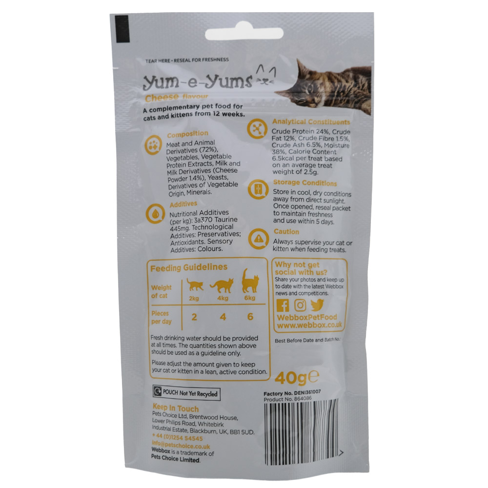 Webbox Yum-E-Yums With Cheese Cat Treats 40g back image