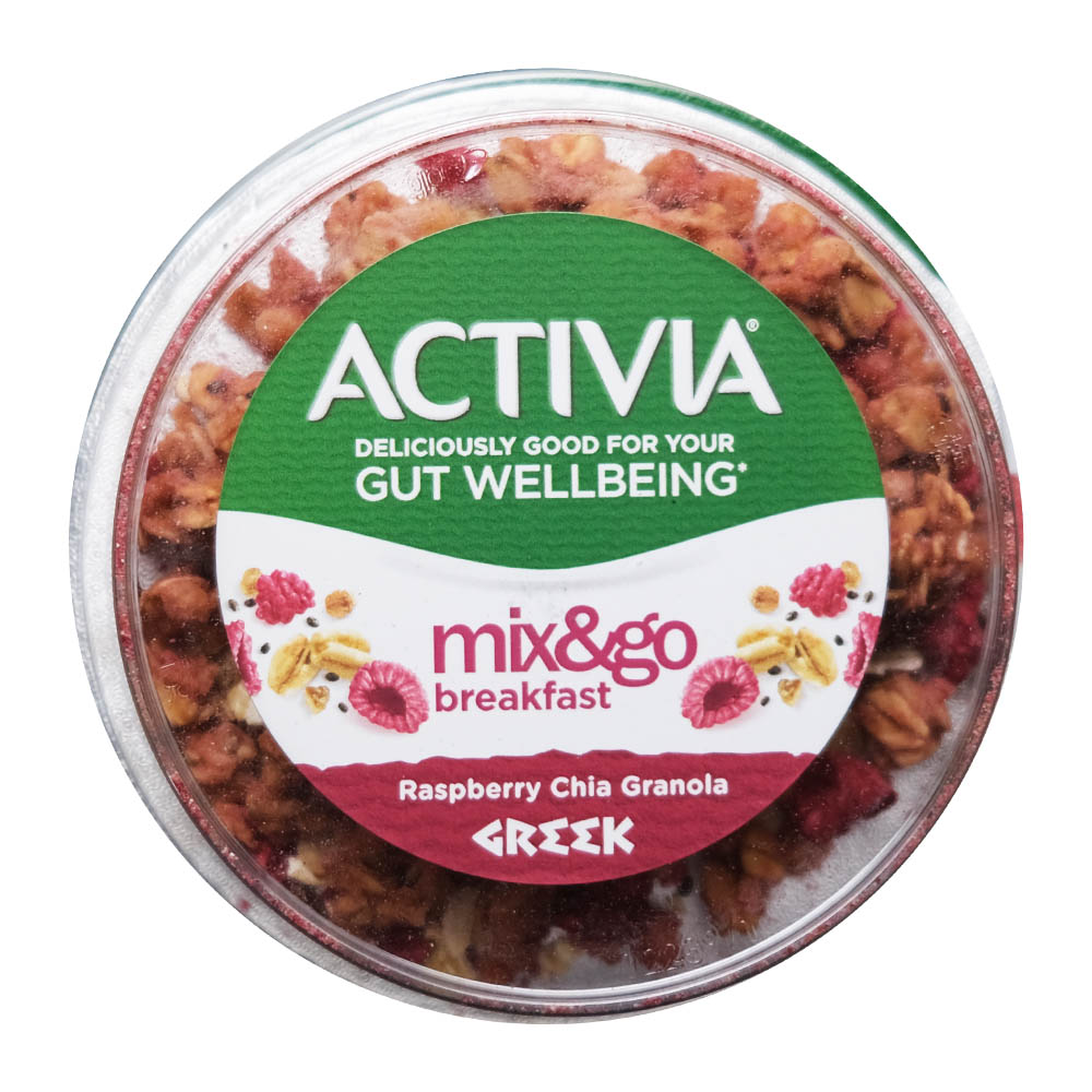Activia Mix & Go Breakfast Raspberry Chia Granola 150g left side image