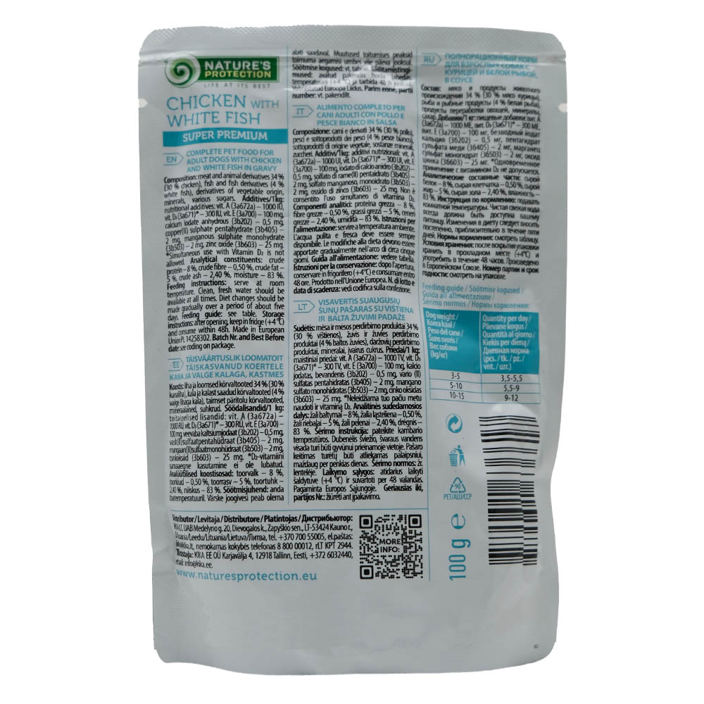 Nature Protect Pouch Chicken White Fish Adul Dog 100g back image