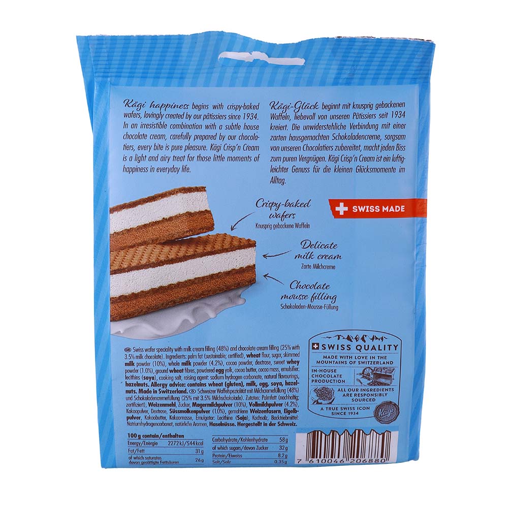 Kagi Crisp'n Cream Milk Chocolate Wafers 88g back image