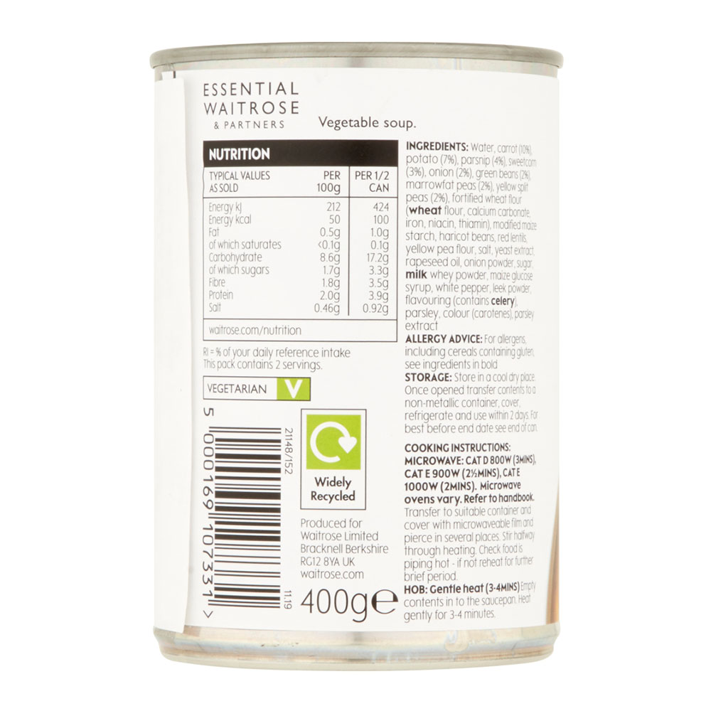 Waitrose Essential Vegetable Soup 400g right side image