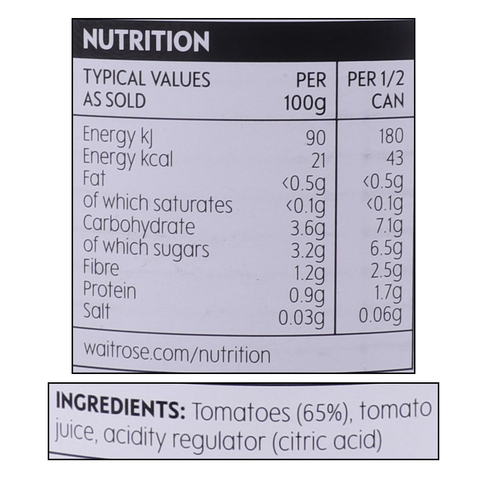 Waitrose Chopped Tomatoes In Natural Juice 400g right side image