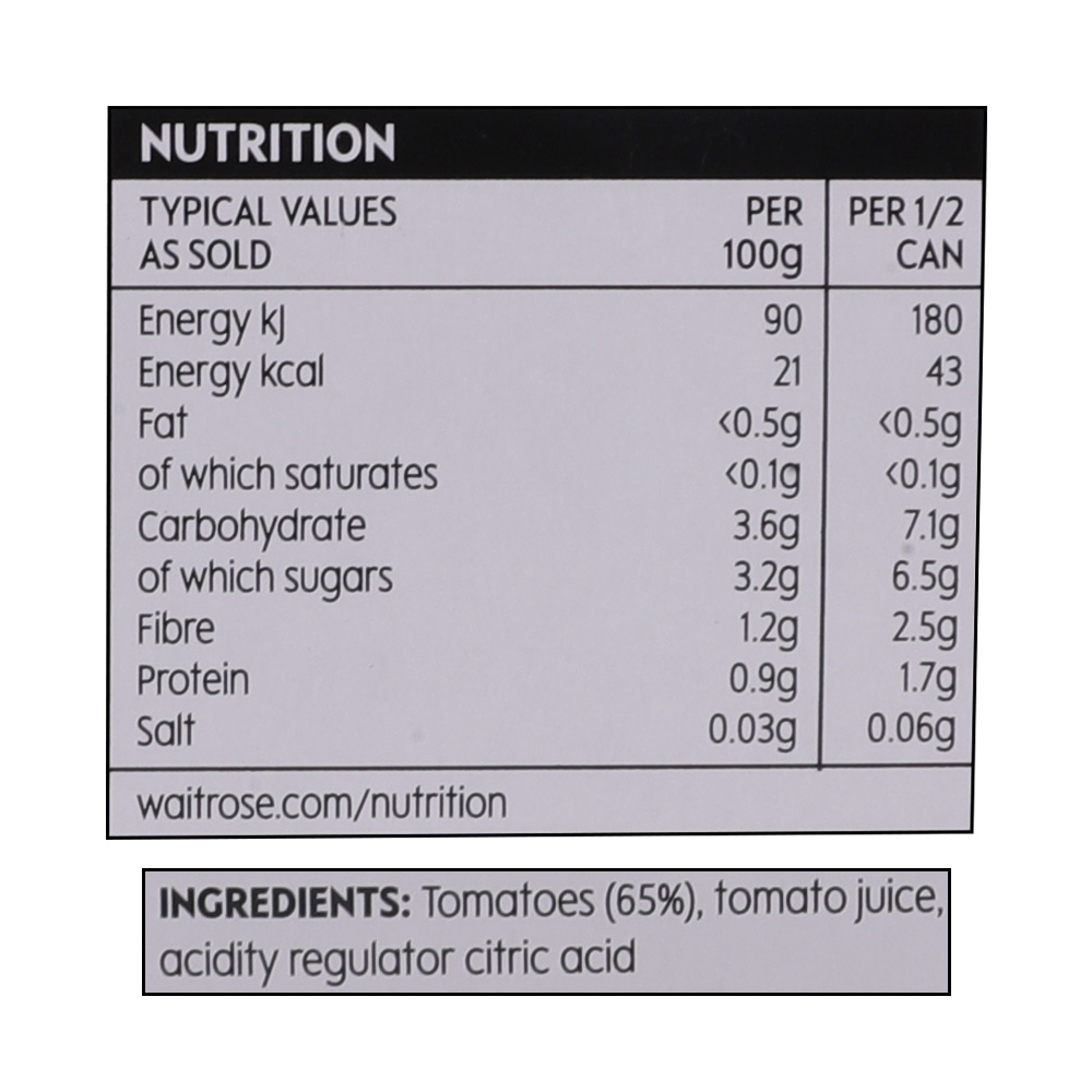 Waitrose Essential Chopped Tomatoes In Natural Juice 4x400g right side image