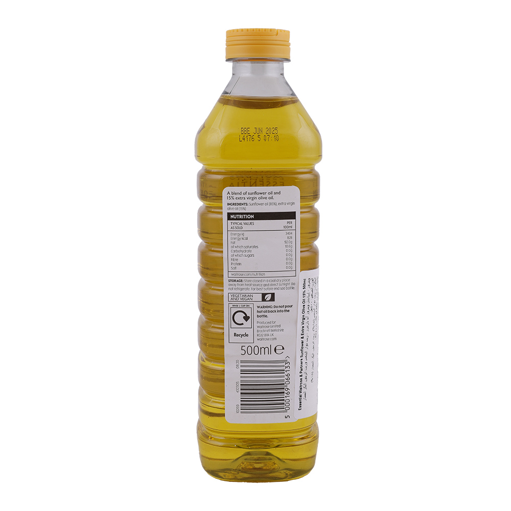 Waitrose Sunflower & Extra Virgin Olive Oil 500ml back image