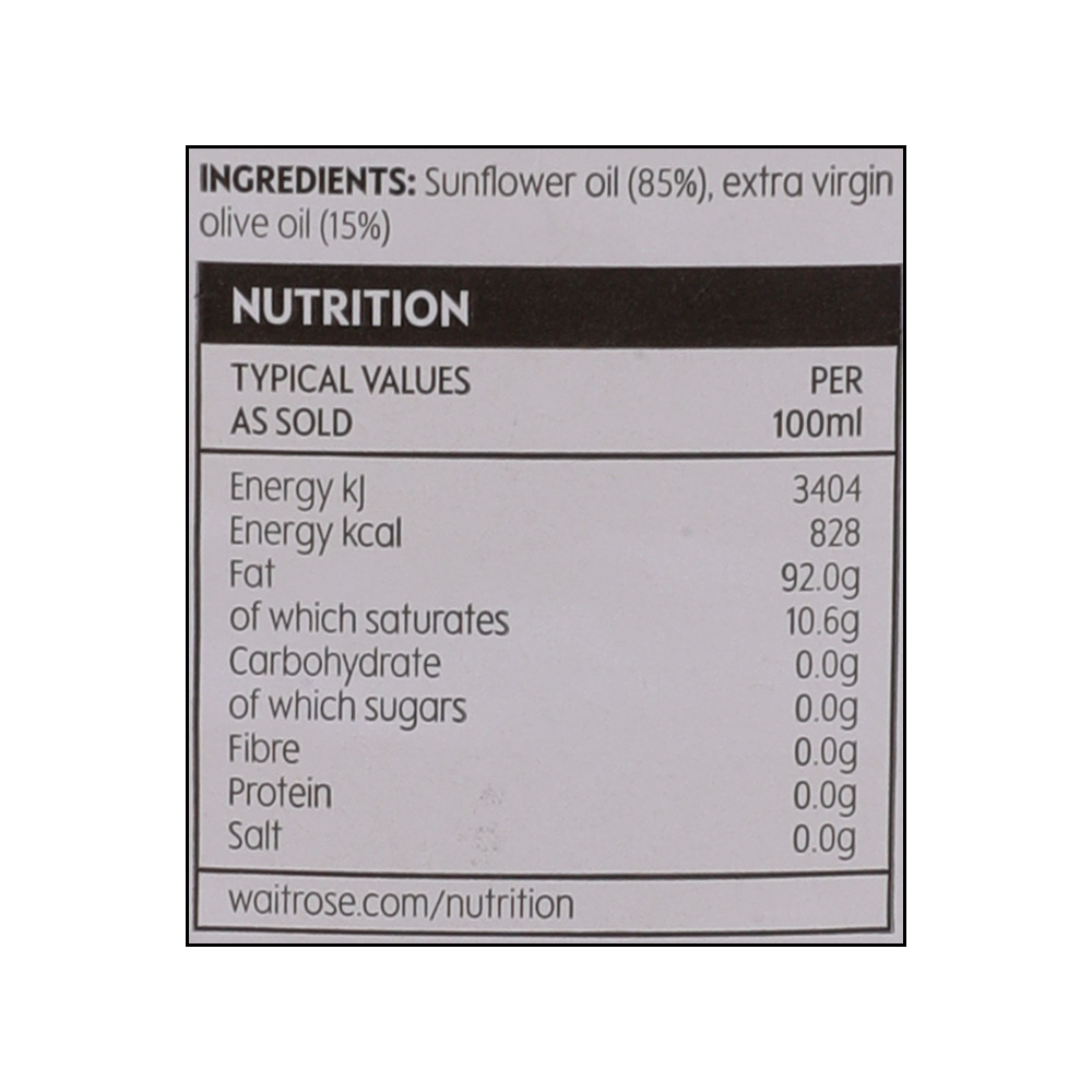 Waitrose Sunflower & Extra Virgin Olive Oil 500ml right side image