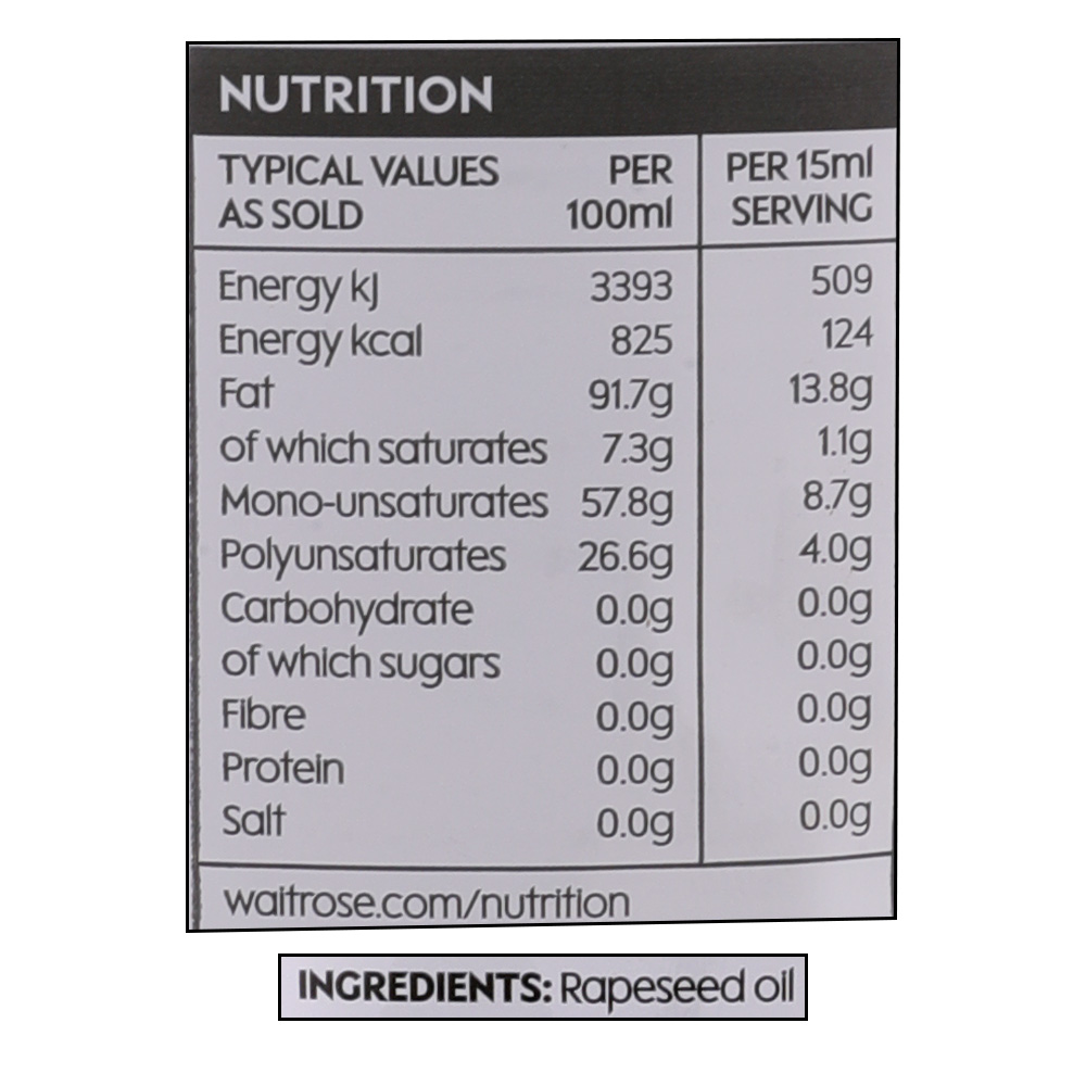 Waitrose Essential Vegetable Oil 1L right side image