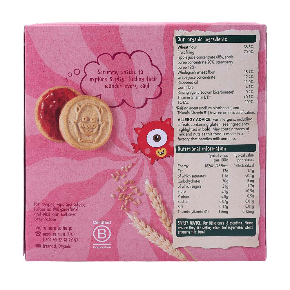 Organix Jammie Monsters Strawberry & Apple Biscuits 64g back image