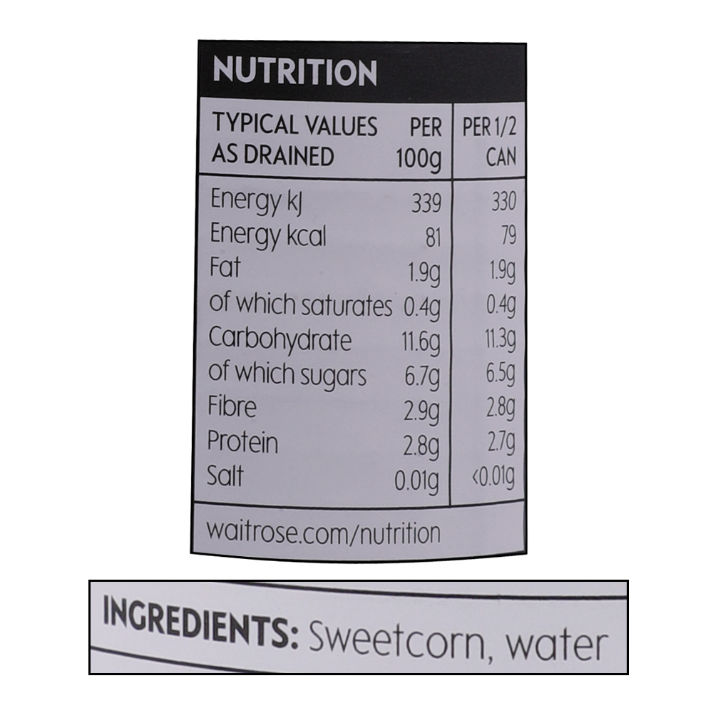 Waitrose Essential Sweetcorn In Water 160g right side image