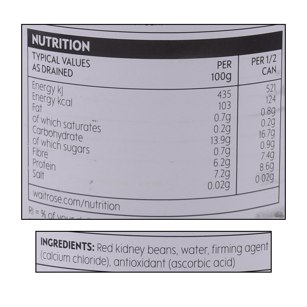 Waitrose Essential Red Kidney Beans In Water 400g right side image