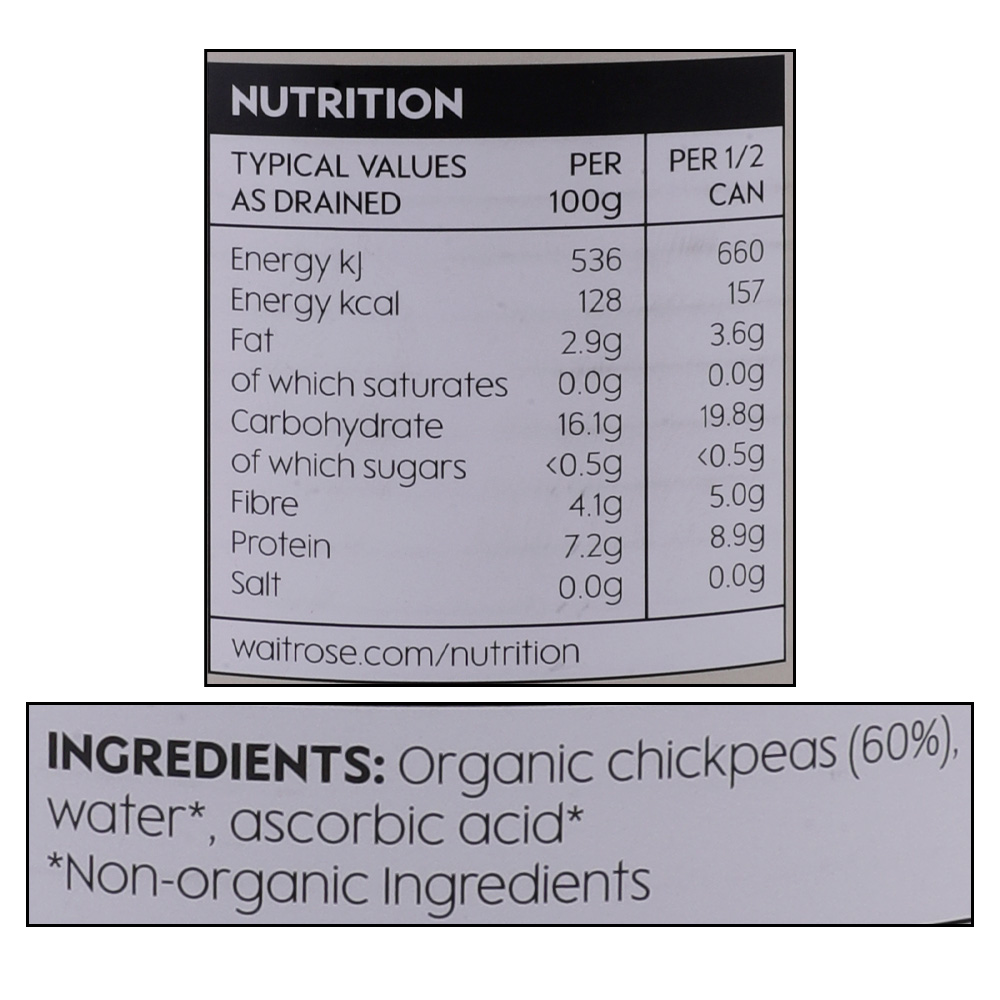 Waitrose Chickpeas In Water 410g right side image