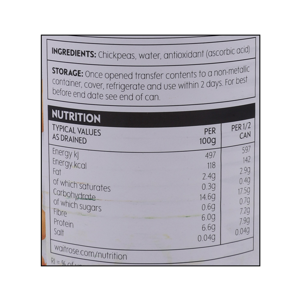Waitrose Essential Chickpeas In Water 400g right side image