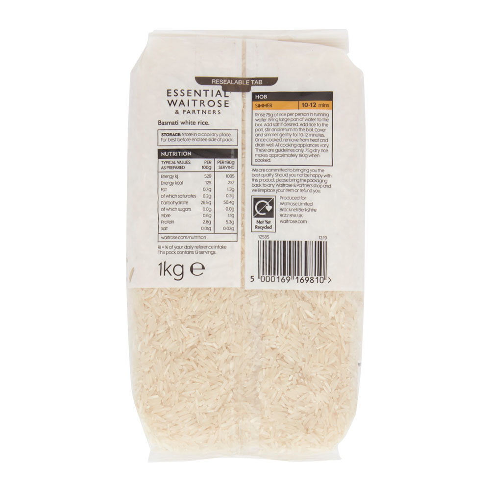 Waitrose Essential Basmati Rice 1Kg right side image