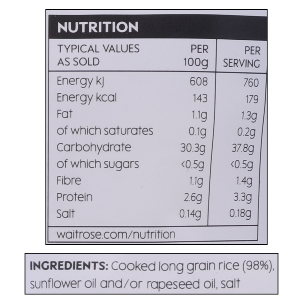 Waitrose Long Grain Rice 250g right side image