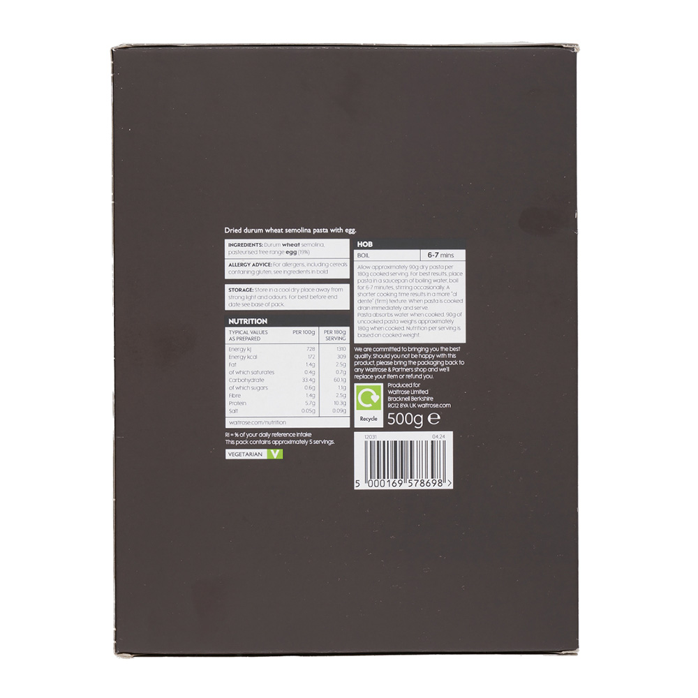 Waitrose Egg Pappardelle Pasta 500g back image