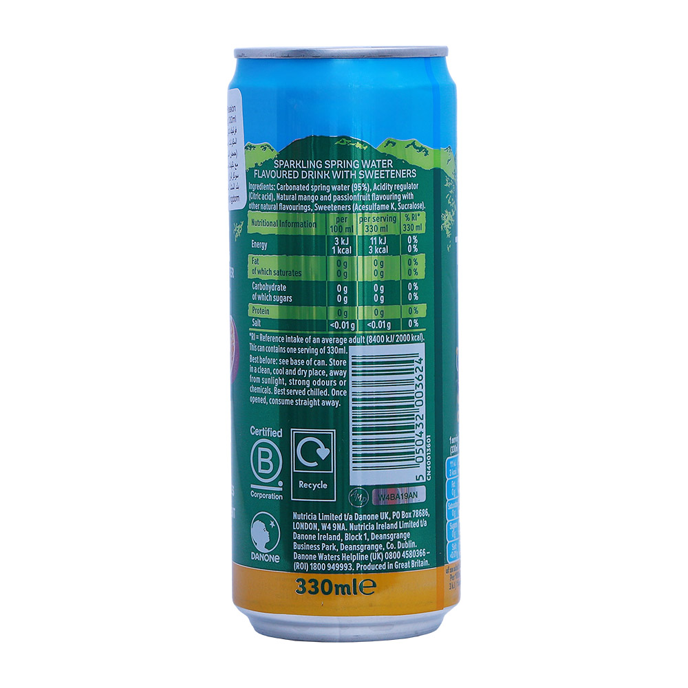 Volvic Touch Of Mango Passion Fruit Sparkling Water 330ml back image