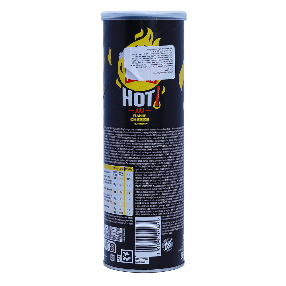 Pringles Hot Flamin' Cheese Crisps 160g back image