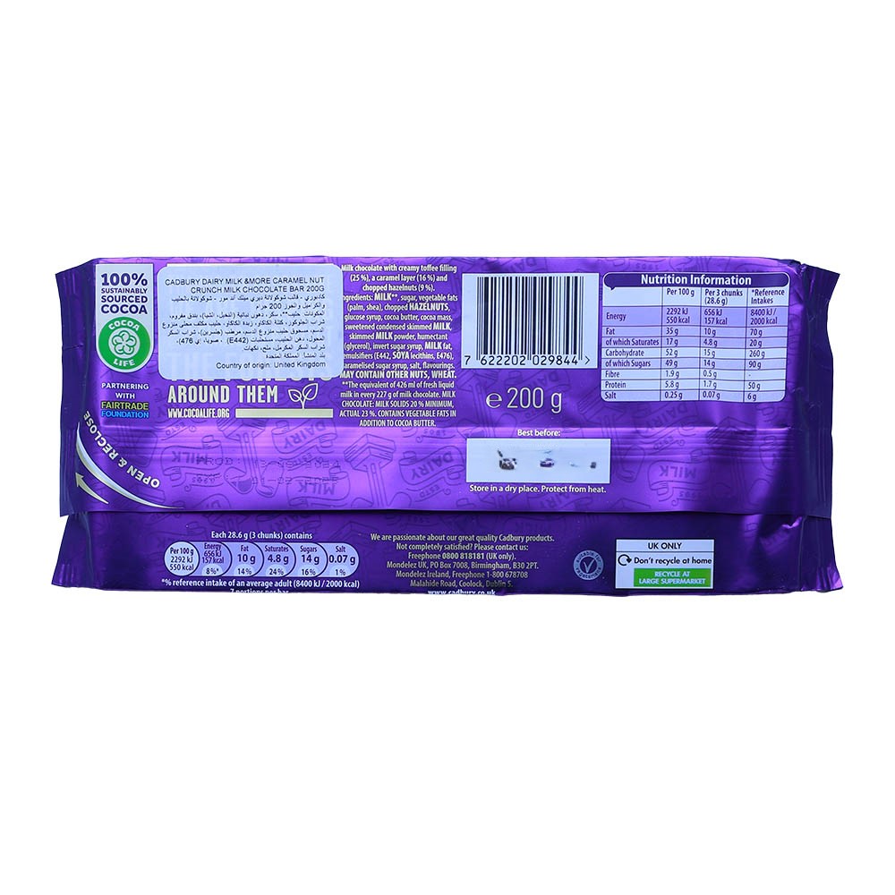 Cadbury Dairy Milk & More Caramel Nut Crunch 200g back image