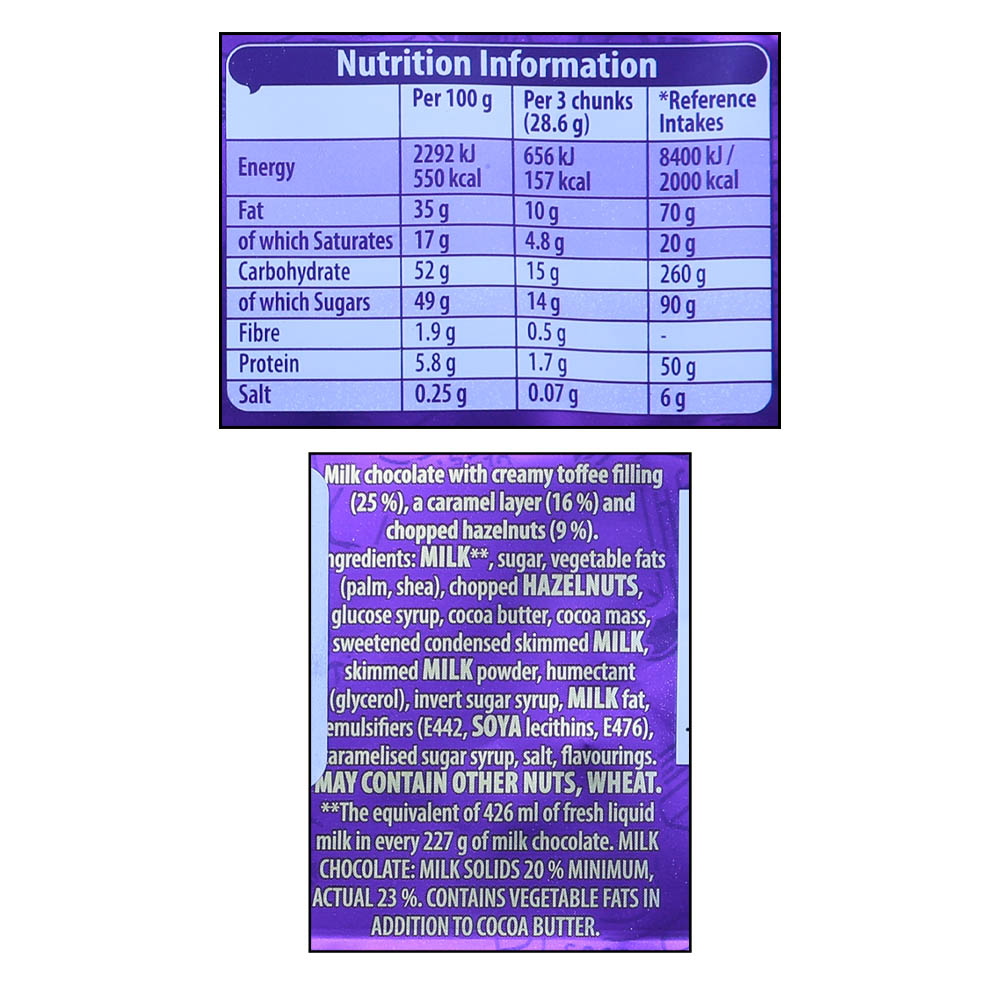 Cadbury Dairy Milk & More Caramel Nut Crunch 200g right side image