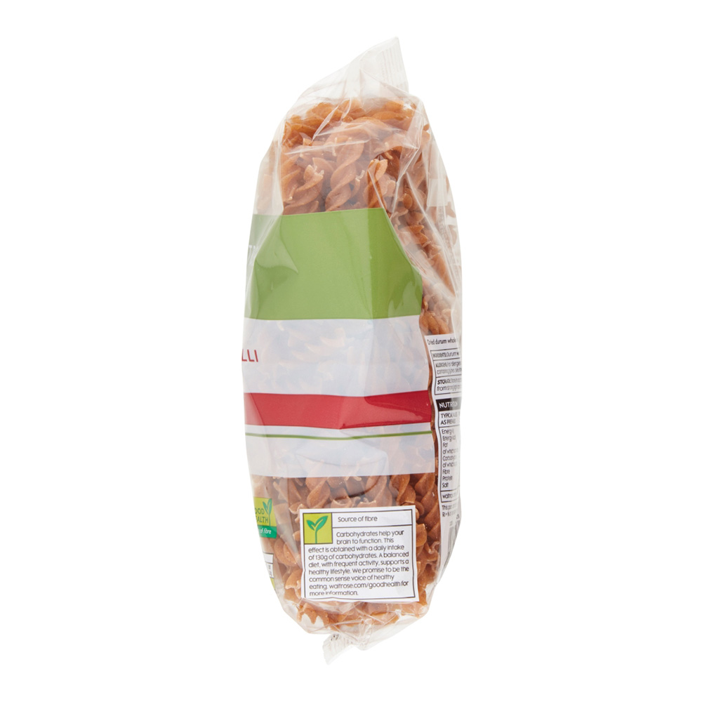 Waitrose Wholewheat Fusilli Pasta 500g right side image