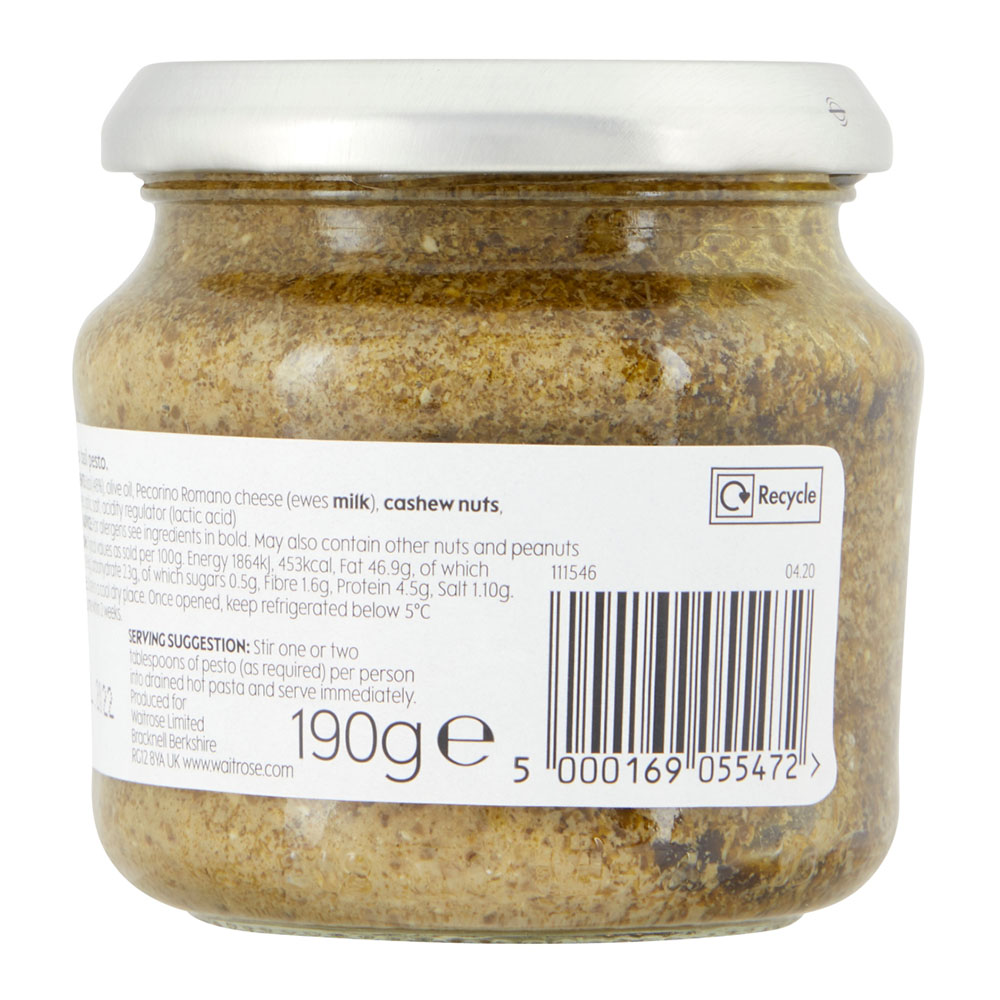 Waitrose Green Basil Pesto Sauce 190g right side image