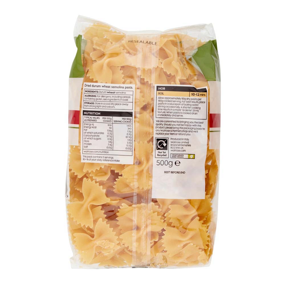 Waitrose Farfalle Pasta 500g right side image