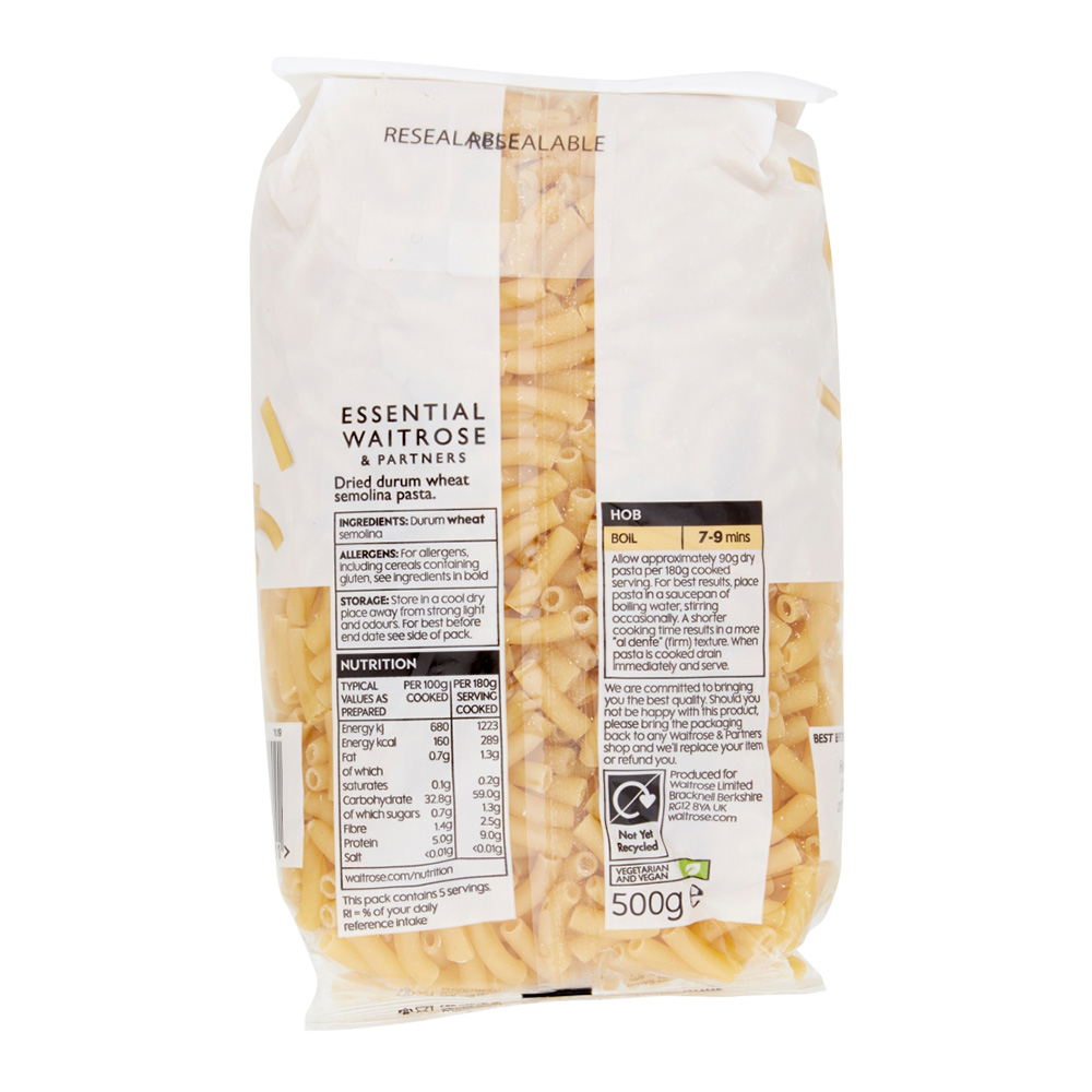 Waitrose Essential Macaroni Pasta 500g back image