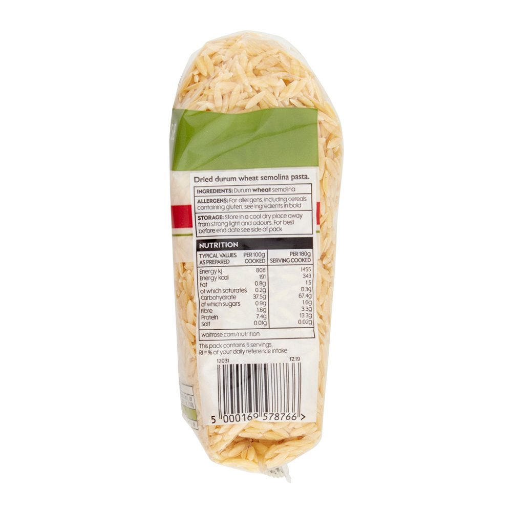 Waitrose Orzo Pasta 500g back image