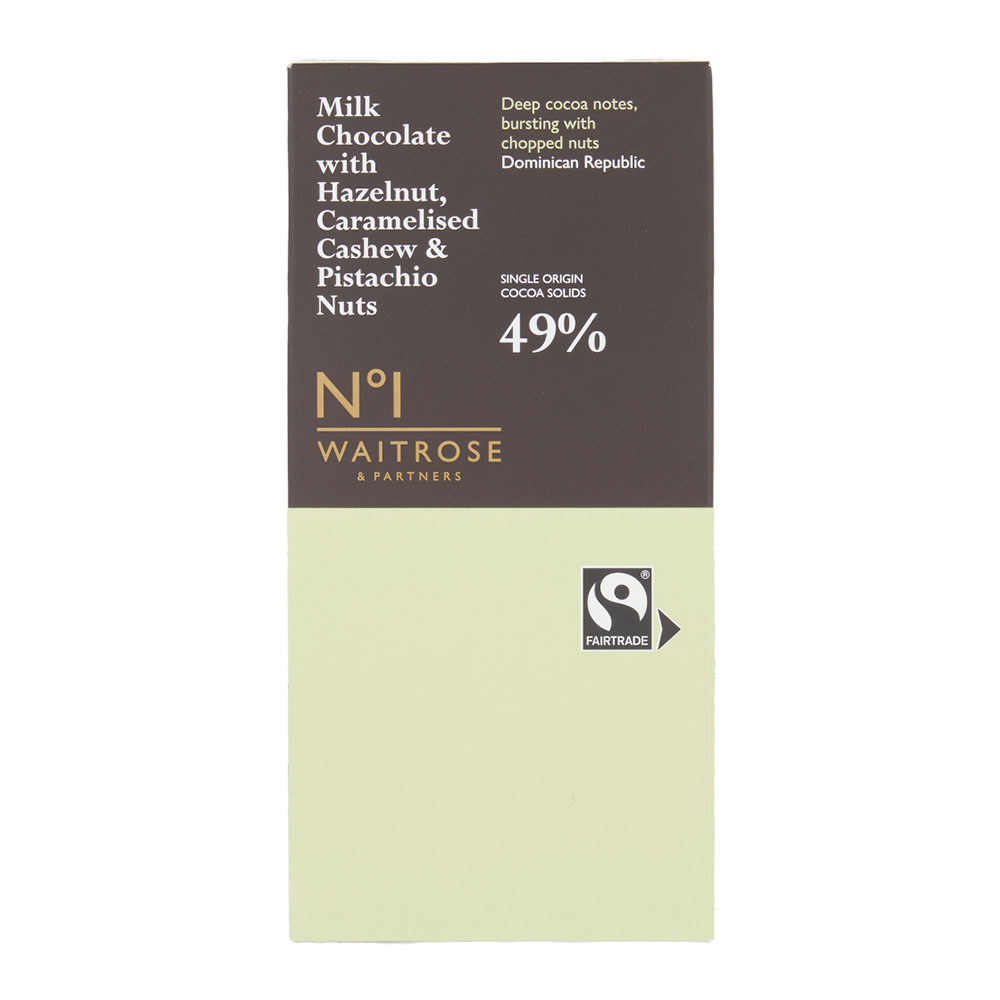 Waitrose No1 Hazelnut, Cashew & Pistachio Milk Chocolate 100g