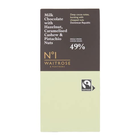 Waitrose No1 Hazelnut, Cashew & Pistachio Milk Chocolate 100g 