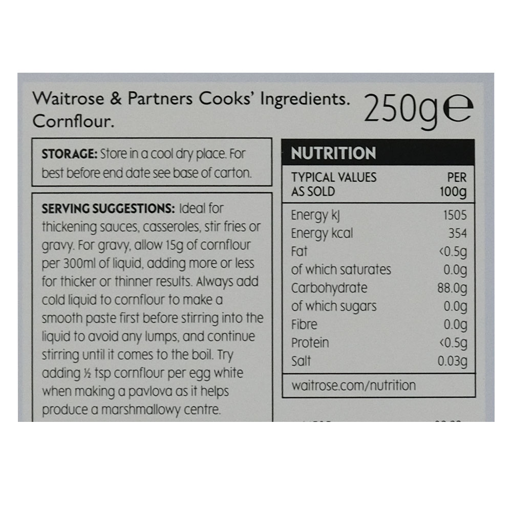 Waitrose Cooks' Ingredients Cornflour 250g back image