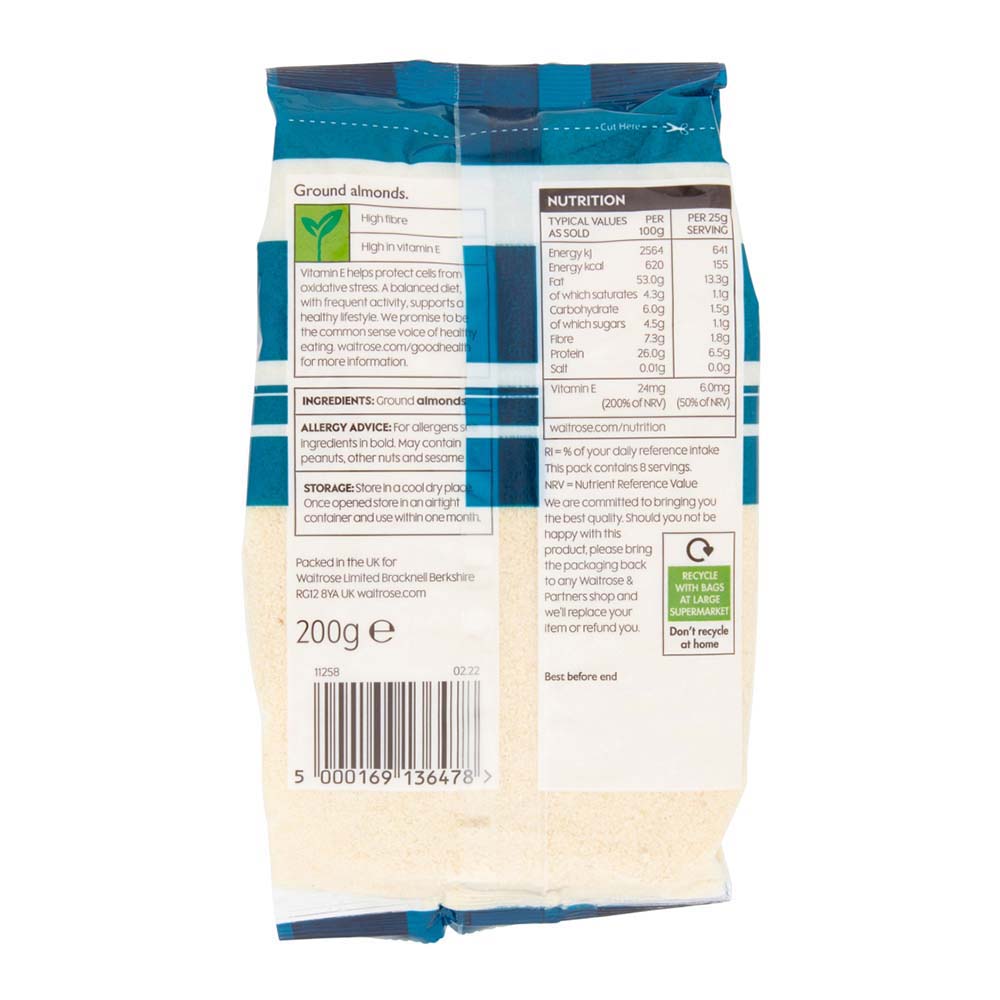 Waitrose Ground Almonds Nuts 200g right side image