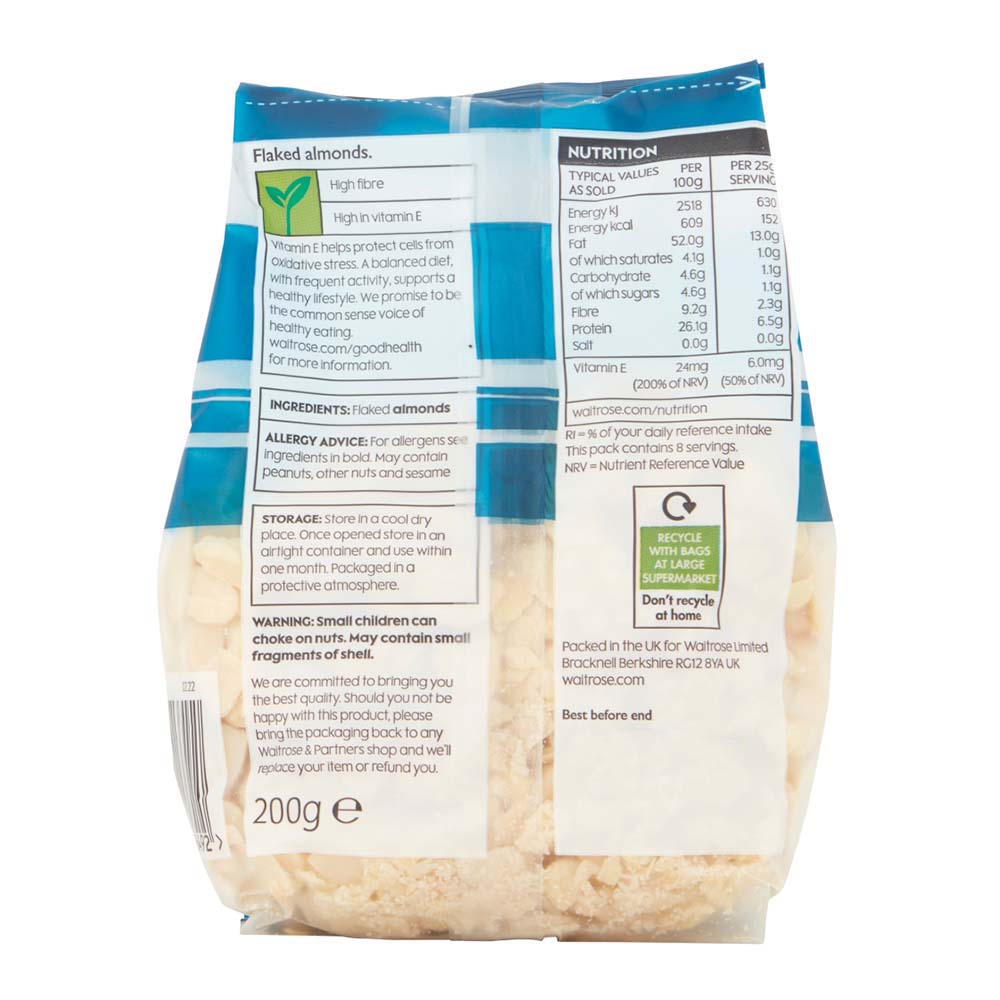 Waitrose Flaked Almonds Nuts 200g right side image