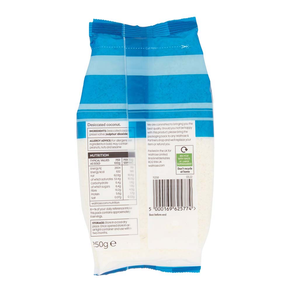 Waitrose Desiccated Coconut 250g right side image