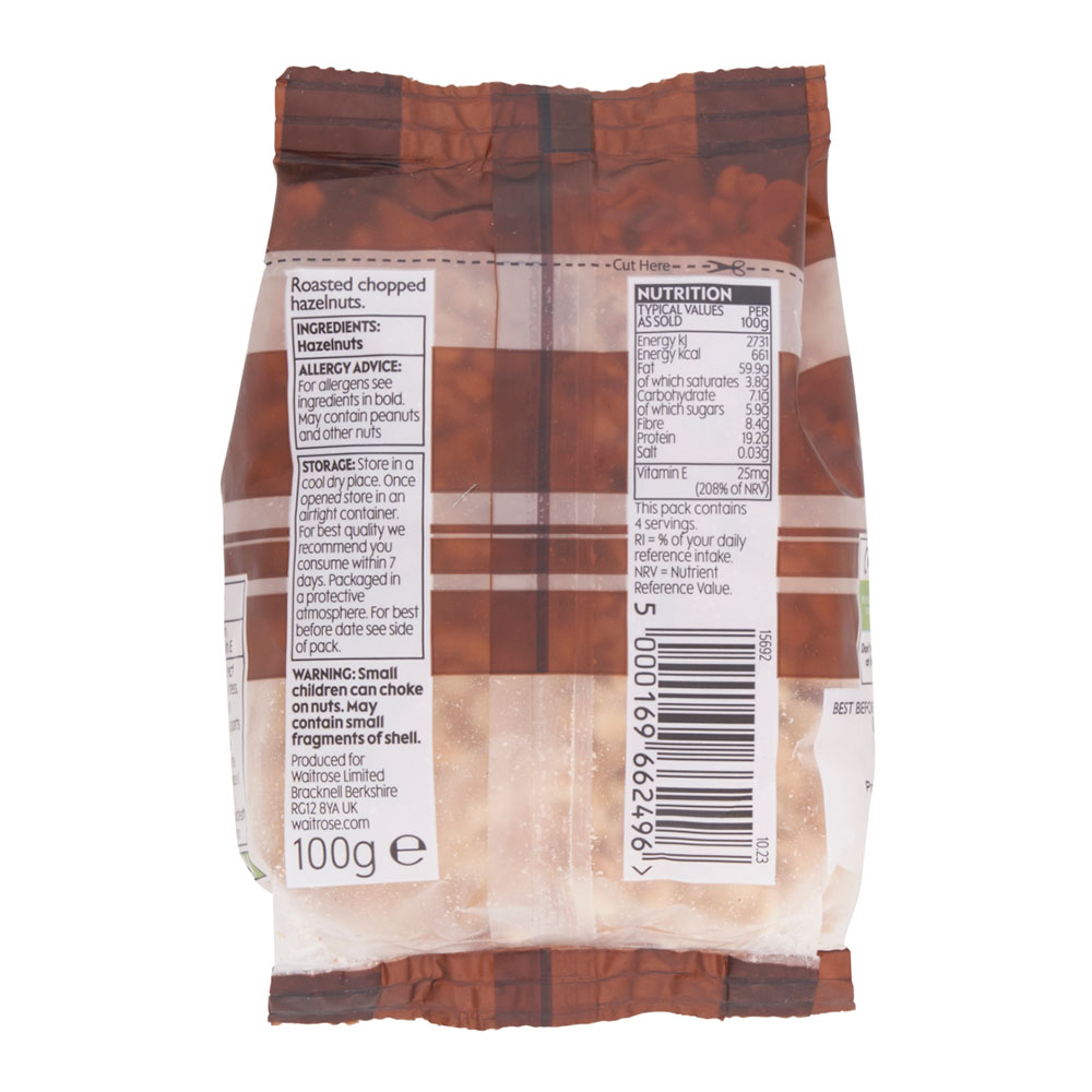 Waitrose Roasted Chopped Hazelnuts 100g right side image
