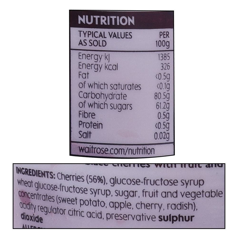 Waitrose Essential Glace Cherries 200g right side image