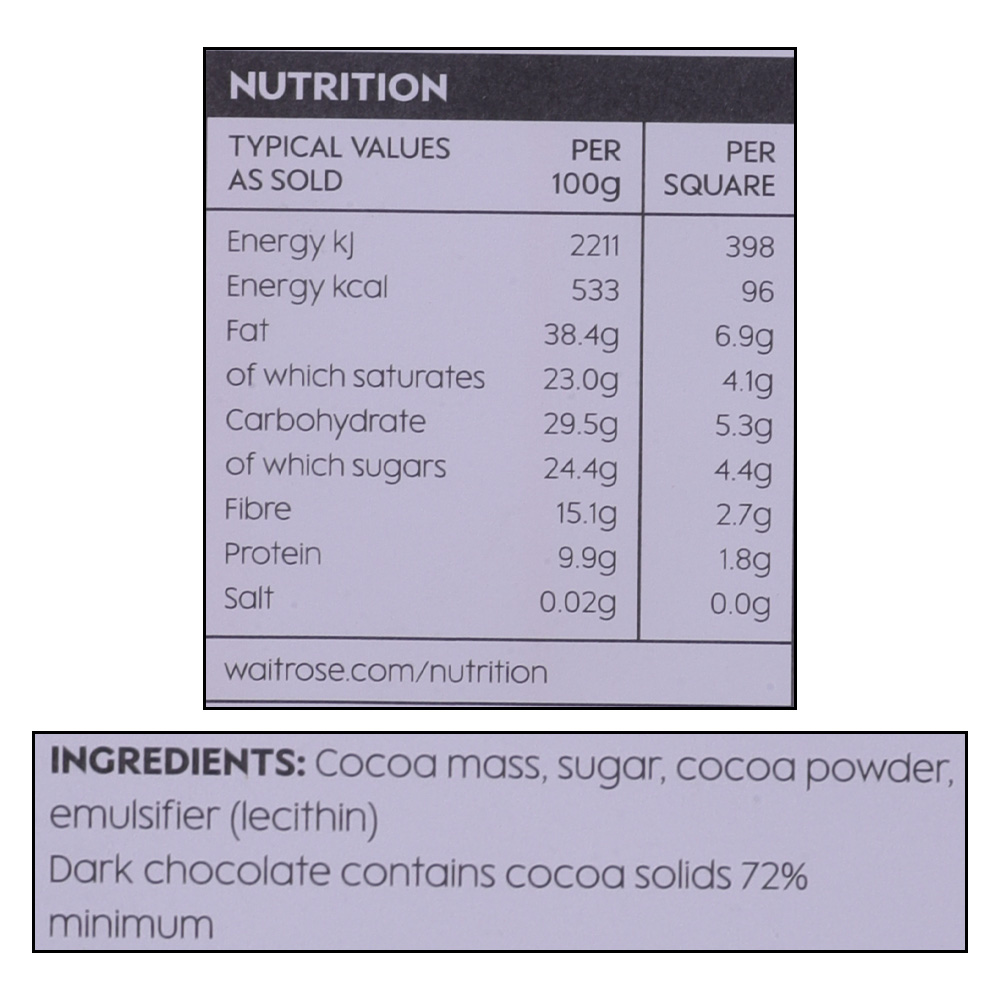Waitrose Belgian Dark Cooking Chocolate 180g right side image