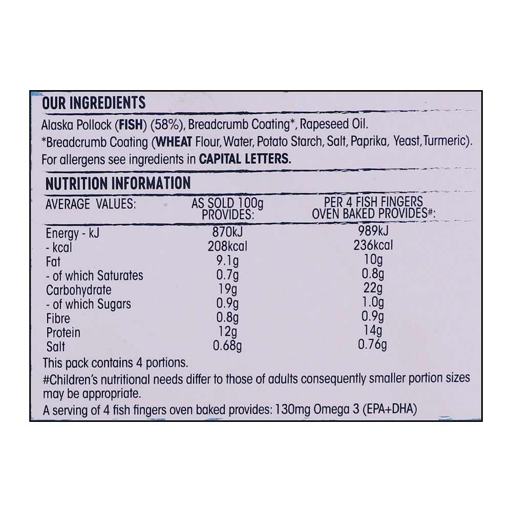 Birds Eye Omega 3 Fish Fingers 18 Pieces 504g right side image
