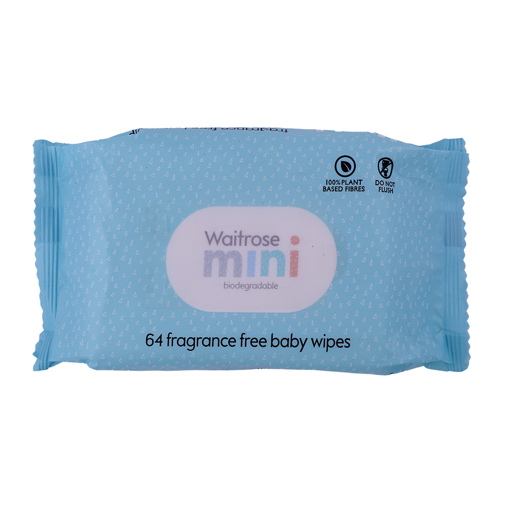Waitrose Mini Fragrance-Free Baby Wipes 64 Sheets
