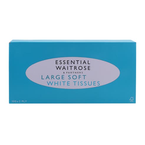 Waitrose Large Soft White Tissues 100 Sheets 2-Ply 
