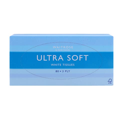 Waitrose Ultra Soft White Tissues 80 Sheets 3-Ply 
